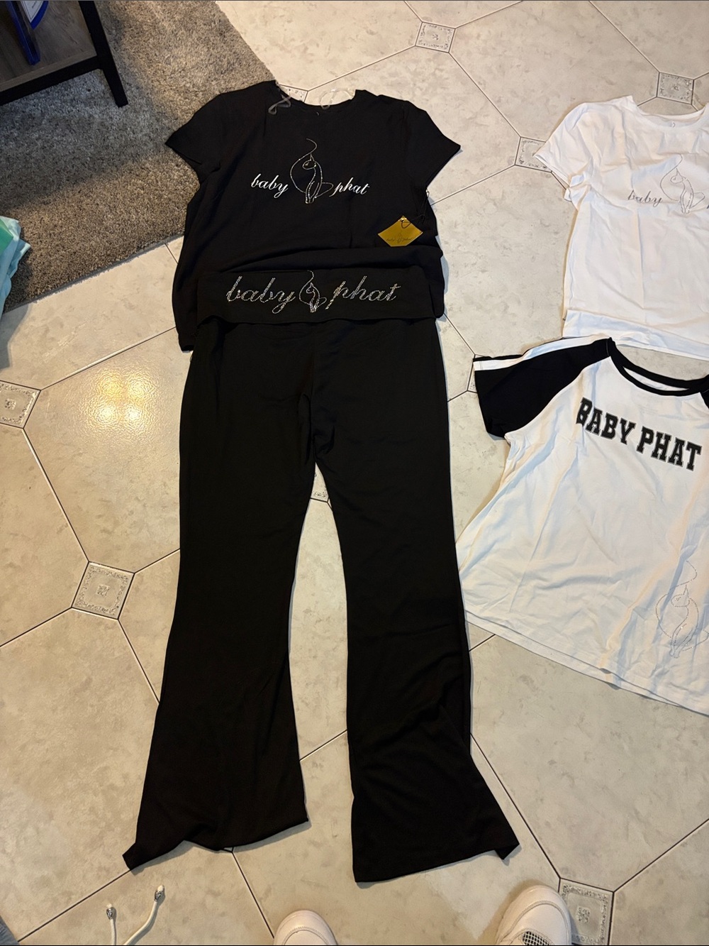 Baby Phat Black Flared Lounge Leggings with Black top